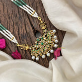 Vriksham Elegant Floral with Two Side Peacock Kundan Jadau Beaded Mala-Green White-J2843